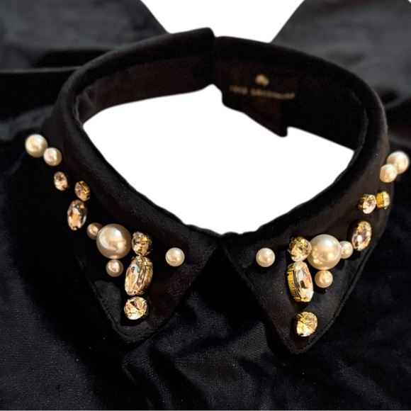 RARE! ✨NWOT Lele Sadoughi Removable Black Suede Pearl Crystal Embellished Collar - Picture 1 of 9
